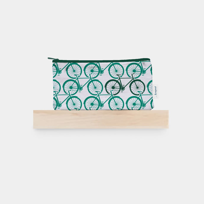 designer pencil case featuring &repeat countryside bicycle design