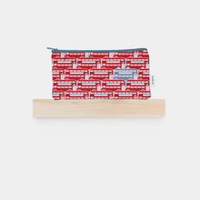 Load image into Gallery viewer, cotton pencil case with colour zip andrepeat city red bus 
