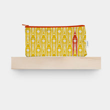 Load image into Gallery viewer, colourful pencil case featuring andrepeat city clock design
