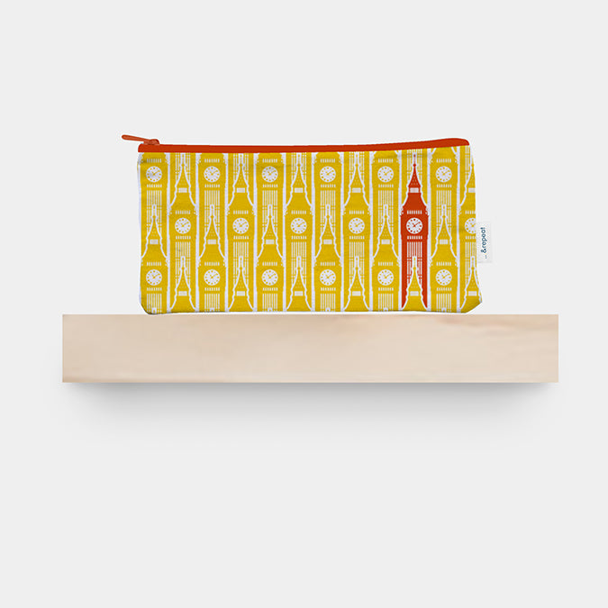 colourful pencil case featuring andrepeat city clock design