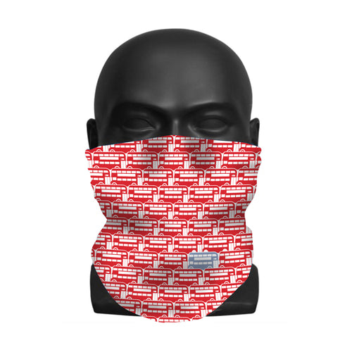 snood printed with andrepeat city red bus design