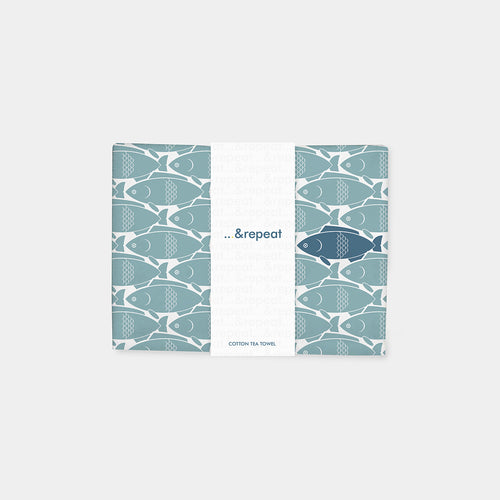 designer cotton tea towel featuring &repeat fish pattern